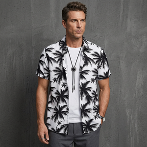 Camisa Hawaiana Negra con Estampado de Palmeras para Hombre, Manga Corta, Cuello Camisero, Informal, Veraniega, Playera con Patrón, Transpirable - Product Image 4