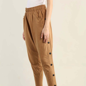Pantalon Harem Femme Camel Taille Mi-Haute Élastique Tricoté Coupe Ample Longueur Cheville Couleur Unie Décontracté Respirant Style Automne - Product Image 3