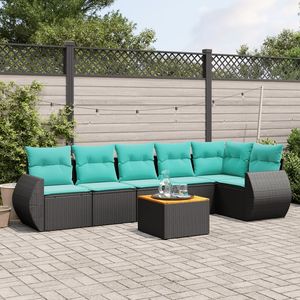 Juego de sofás de patio de ratán sintético negro de 7 piezas con cojines, elegantes muebles de exterior - Product Image 1