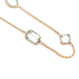 Collar de Aguamarina Natural con Corte Mixto en Oro Amarillo Sólido de 18K – Cadena con Gemas de Esmeralda en Corte Ovalado y Cuadrado con Engaste de Bisel - Product Image 5