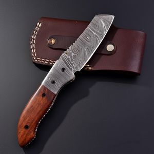 Couteau pliant EDC à bouton de pouce en acier Damas forgé à la main de qualité industrielle, manche en bois de rose, OEM ODM - Product Image 3
