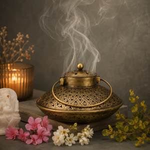Brûleur d'encens élégant en fer avec récupérateur de cendres, encens indien écologique pour usage religieux en intérieur et décoration de temple - Product Image 1