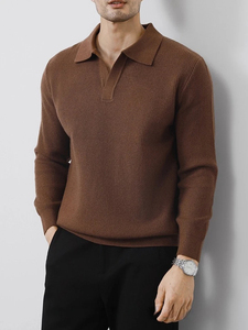 Suéter de Punto para Hombre, Estilo Coreano, Suave y Grueso, Cuello Polo, Minimalista, Manga Larga, Color Sólido, Informal, para Otoño y Primavera - Product Image 2