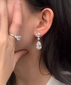 Moissanite 1CT Asscher & 3CT Pear Cut Diamond <b>Dangle</b> Drop <b>Earrings</b> For Women's 925 <b>Silver</b> Proposal Jewelry for Engagement Gift - Product Image 2