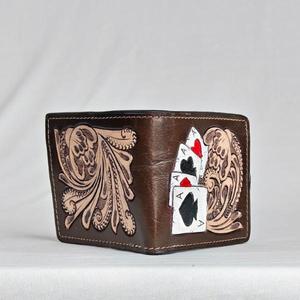Portefeuille en cuir véritable fait main avec gaufrage de cartes d'as, style vintage, fermeture pliante, portefeuille court pour homme à usage quotidien - Product Image 2