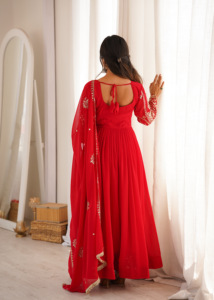 Heavy Blooming Georgette Sequence Anarkali Gown Suit With Stitched Micro Cotton Pant And Matching Printed Dupatta HTU <b>70</b> - Product Image 6