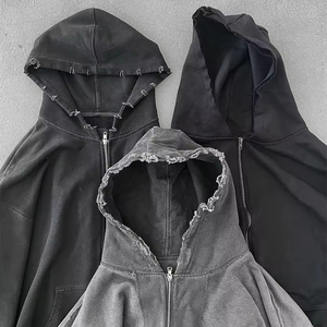Sudadera con Capucha para Hombre, 100% Algodón, Tejido Grueso, Estilo Vintage, Lavado Ácido, Ecológica, Personalizada, Streetwear, Tallas Grandes, con Parches y Efecto Desgastado, de Diseñador - Product Image 4