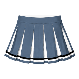 Jupe plissée bleu ardoise personnalisée pour femme, uniforme de danse athlétique, tenue de performance d'équipe avec bande blanche - Product Image 2
