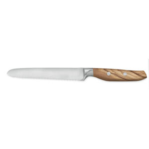 Cuchillo multiusos serrado de 5 pulgadas, hoja afilada de acero inoxidable, mango de madera de olivo natural, doble remache, multiusos para cocina - Product Image 1