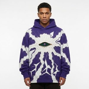 Sweat à capuche oversize personnalisé pour homme, effet vieilli, avec logo appliqué sur la poitrine, style streetwear, OEM ODM - Product Image 2