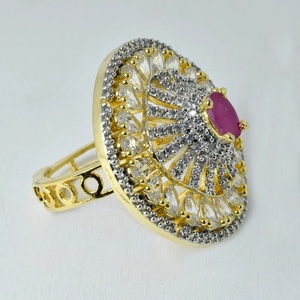 Vintage <b>Ruby</b> CZ Diamond Cocktail <b>Ring</b> Victorian Bridal Statement Jewelry Traditional Indian Wedding Engagement Party Wear - Product Image 2