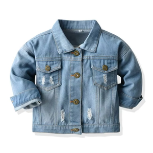 Chaquetas vaqueras para bebés recién llegadas, chaquetas vaqueras a la moda con efecto desgastado, chaquetas vaqueras de manga larga para niños - Product Image 1