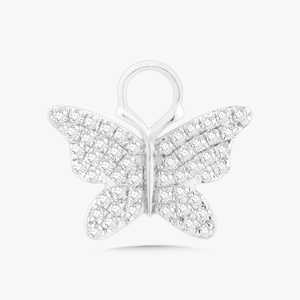 Boucles d'oreilles créoles pendantes solitaires avec breloque papillon, serties pavé de diamants de laboratoire taille ronde, pour usage quotidien, en or massif 14K - Product Image 6