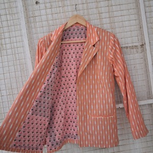 Abrigo Grueso de Algodón Ikat con Manga Larga, Cuello en V, Rayas, Informal para Mujer, Frente Abierto, Transpirable, para Invierno y Otoño - Product Image 3