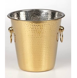 Cubo de Hielo Dorado Pulido con Diseño Martillado, Enfriador de Vino y Cerveza de Acero Inoxidable con Asa, Suministros para Bar - Product Image 1