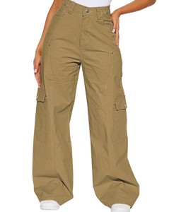 Pantalon cargo décontracté en toile 100 % coton de haute qualité pour femme, coupe droite, taille haute, six poches, respirant et coupe-vent pour l'automne - Product Image 6