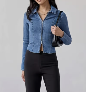TRIBON SPORTS Women's Denim Varsity Jacket Full Sleeve Turn-down Collar <b>Zipper</b> Closure Leopard Pattern Casual Autumn/Winter - Product Image 3