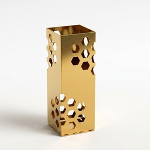 Gold Metal Umbrella Stand with Removable Drip <b>Tray</b> Decorative Geometric Umbrella Holder For Entryway Luxury Freestanding Rack - Product Image 2