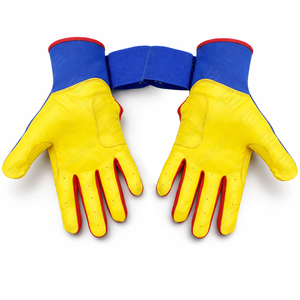 ถุงมือตีเบสบอล/ซอฟต์บอลสำหรับผู้ใหญ่และเยาวชน แบบยาว  ผสมสีน้ำเงิน แดง เหลือง  ทำจากหนัง - Product Image 6