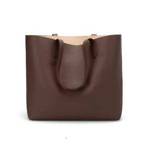<b>Brown</b> Genuine Leather Tote Bag Large Capacity Shoulder Handbag Zipper Closure Portable for Daily Travel - Product Image 1