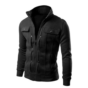 Men's Slim Fit Casual <b>Open</b> <b>Cardigan</b> New Short Zipper Stand Collar Jacket Fleece Lining Decorative Buttons Hoodie Solid - Product Image 4