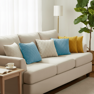 Juego de 6 Fundas de Almohada SOGA de 45 cm, Diseño de Diamantes Tejidos con Cable, 2 Amarillo Sol, 2 Azul Cielo y 2 Crema, para Asientos y Cojines - Product Image 2