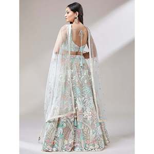 Astonishing Pista <b>Green</b> Sequins <b>Net</b> Wedding Wear Lehenga Choli - Product Image 5