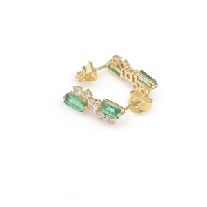 Dainty <b>Emerald</b> & Diamond <b>Studs</b> Push Back Earrings 14K Solid Yellow Gold 5x2.5MM Baguette Cut Gemstone Earrings Fast Shipping Lot - Product Image 5