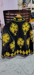 Veste en velours faite à la main avec broderie en point de chaînette motif tournesol jaune - Product Image 3