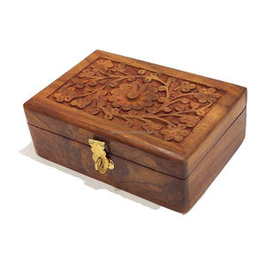 Boîte à bijoux en bois avec décorations florales traditionnelles pour la maison et les cadeaux, avec système de verrouillage, boîte de rangement - Product Image 6