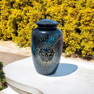 Urna de Metal con Acabado en Esmalte Azul, Urna Conmemorativa para Cremación de Adultos, Recipiente para Cenizas, Exhibición de Mesa - Product Image 1
