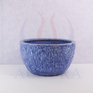 AURORA POTS AUD049 Pot de fleurs en céramique émaillée moderne bleu, texture irrégulière, jardinière d'extérieur, style minimaliste - Product Image 3
