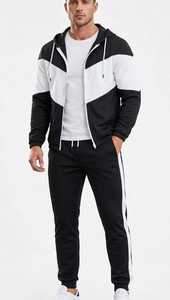 ONETEN APPARELS Conjunto Deportivo con Capucha para Hombre, Color Negro y Blanco, Bloques de Color Sólido, 2 en 1, Pantalones Deportivos Largos 100% Algodón con Cintura Elástica - Product Image 1