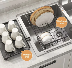 OEM/ODM Vietnam Household Kitchen Metal <b>Dish</b> and Bowl <b>Rack</b> with Adjustable Cutlery Draining Storage Organizer - Product Image 2