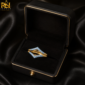 Bague en diamant de laboratoire pavé en forme de chevron |   Bague de mariage de luxe incurvée en or massif, alliance empilable jaune/blanc 9K/14K/18K pour mariée - Product Image 4