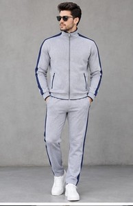 Ensemble de survêtement gris pour homme, manches longues, col à capuche, fermeture à cordon, poches latérales, streetwear, vêtements d'hiver, 100% coton molletonné - Product Image 4