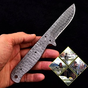 Cuchillo de Caza y Camping de Acero de Damasco de Alta Calidad, Forjado a Mano, Hoja Recta, Grado Industrial DIY, en Blanco para Forja Artesanal - Product Image 5