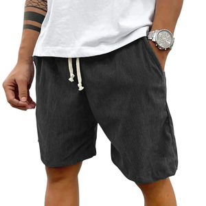 Pantalones Cortos Bermuda de Pana para Hombre, de Poliéster Tejido, Cintura Media, con Cordón, Color Sólido, Casuales, Transpirables, para Verano - Product Image 1