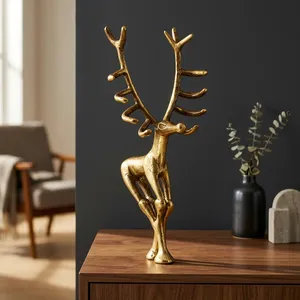 Escultura de Ciervo de Latón Hecha a Mano, Figura de Ciervo con Astas Grandes, Elegante Estatua de Metal de Animales Salvajes, Decoración de Lujo para el Hogar, Adorno de Mesa - Product Image 1