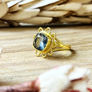 New Arrival Boho Celestial <b>Ring</b> Tribal Brass Band Women 18k <b>Gold</b> Plated Sunburst <b>Cocktail</b> Labradorite Design Wholesale/OEM/ODM - Product Image 5