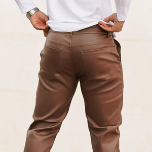 <b>Men's</b> PU <b>Leather</b> Straight Fit Casual <b>Trousers</b> Stylish Streetwear Bottoms Durable Fabric Comfortable Fit Modern Fashion - Product Image 6