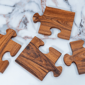 Ensemble de dessous-de-verre en bois en forme de puzzle, durables et lavables, antidérapants, design moderne, à prix abordable - Product Image 3