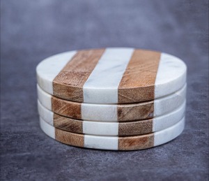 Handmade Marble Top and Wooden Base Coasters Set for <b>Table</b> <b>Protection</b>, Elegant Drink Coasters for Coffee, Tea, Wine Glasses, Per - Product Image 1