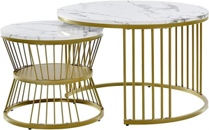 Modern <b>Round</b> <b>Nesting</b> <b>Coffee</b> <b>Table</b> Set with White Marble Top and Gold Metal Base for Living Room Furniture - Product Image 5