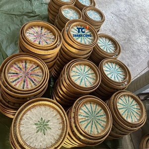 Juego de 2 bandejas de jacinto de agua tejidas a mano marrones rústicas con cubiertas para servir té, pan, café o baño, uso en la sala de estar - Product Image 4