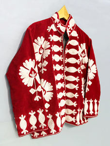 Handmade Velvet Floral Embroidered Jacket | Unisex Luxury Artisan Winter Bomber - Product Image 4