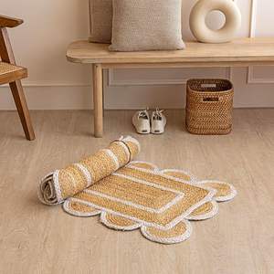 Tapis rectangulaire rustique vintage, tissé à la main, tapis d'intérieur, design festonné, fibre naturelle, tapis en jute tressé - Product Image 6