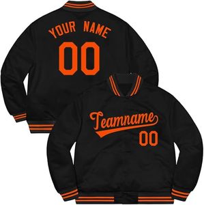 Veste universitaire noire pour homme avec lettrage orange, nom et numéro personnalisés, fermeture éclair sur le devant, col rabattable, style décontracté d'automne - Product Image 1