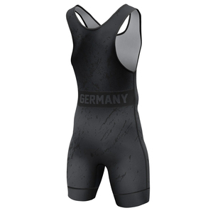 Maillot de lutte unisexe ajusté dégradé bordeaux et or, extensible, avec logo imprimé par décharge sur le devant, en nylon 140g, anti-humidité, pour le combat - Product Image 5