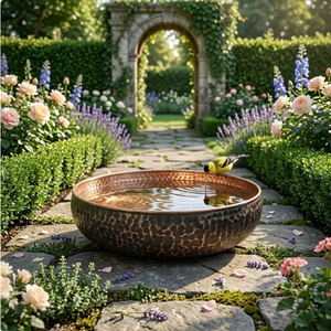 Bain d'oiseaux en cuivre pour extérieur, décoration de jardin, style classique durable, forme arrondie pour oiseaux, utilisation toutes saisons, mangeoire à oiseaux - Product Image 5